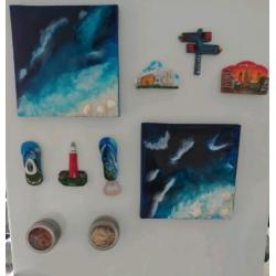 Schilderijen strand gemaakt van epoxy giethars op canvas
