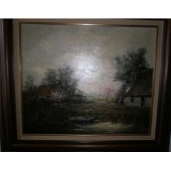 Olieverf schilderij op doek met landschap van,G.J. Ernens,