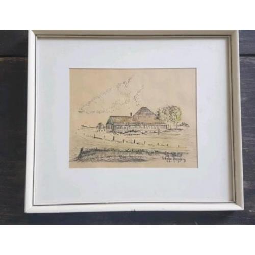 Orig. ingekleurdeTekening Jan Veenendaal Texel boerderij