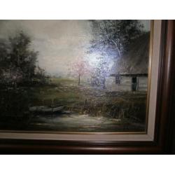 Olieverf schilderij op doek met landschap van,G.J. Ernens,