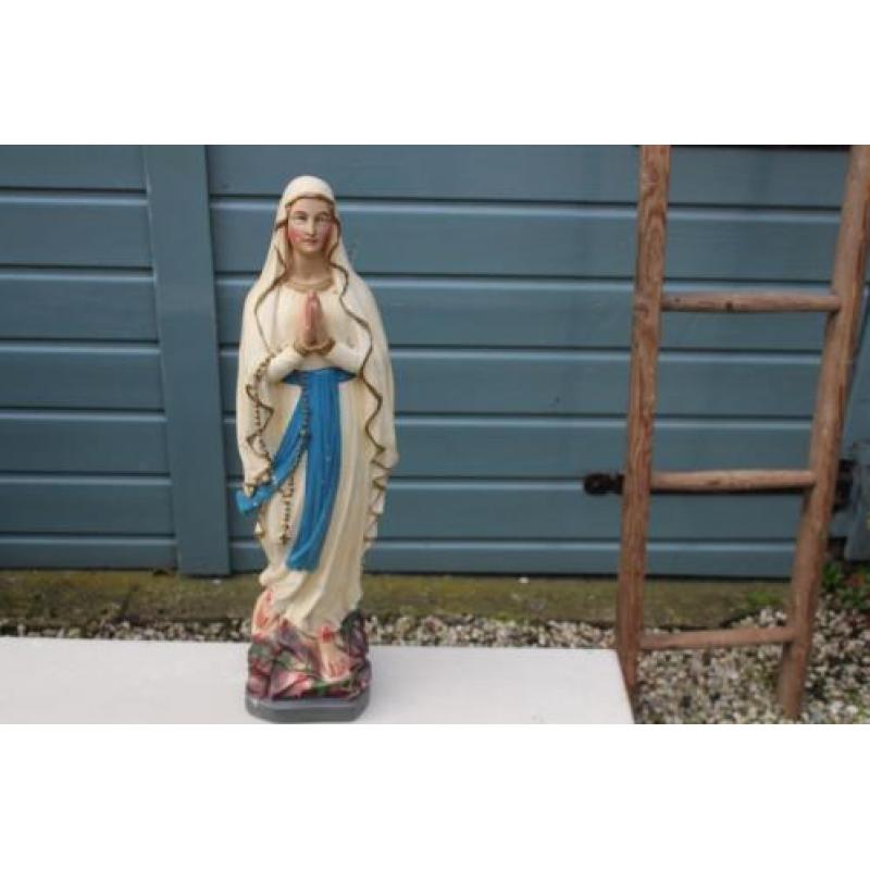 Oud groot maria beeld van gips - Mentha Brocante