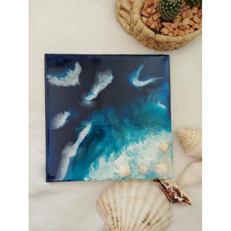 Schilderijen strand gemaakt van epoxy giethars op canvas