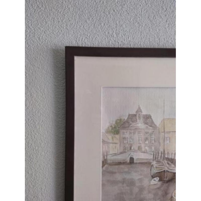 Aquarel bergen op zoom de kaai gesigneerd met Spuihuis
