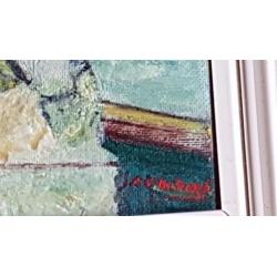 Olieverf schilderij 2 dames in boot gesigneerd v d Berg.