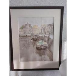 Aquarel bergen op zoom de kaai gesigneerd met Spuihuis
