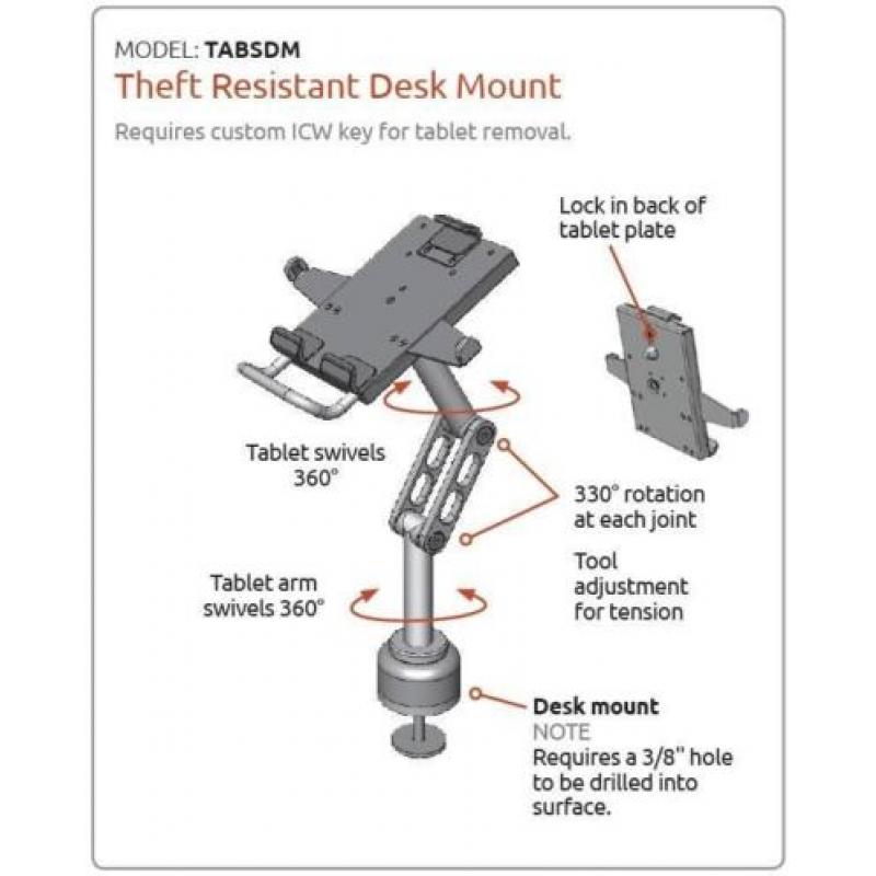 ICW Professionele tablet montage arm met anti-diefstal