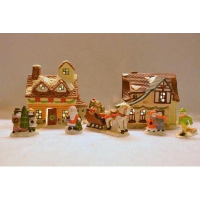 Kerstdorp 2 Huisjes met Poppetjes