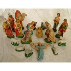Oude gipsen kerstgroep voor retro Kerststal / Vintage