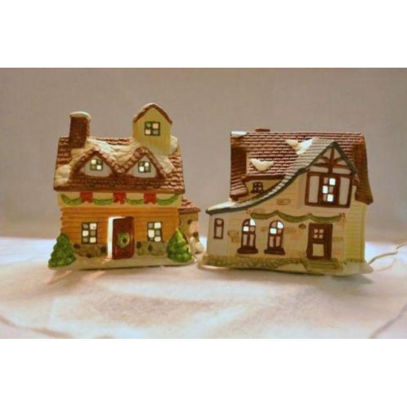 Kerstdorp 2 Huisjes met Poppetjes
