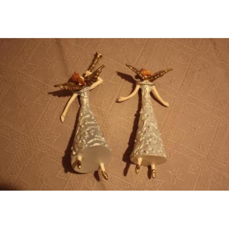 2 luxe kerst decoratie engelen 15 cm. hoog. Nieuw.