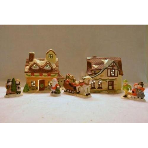 Kerstdorp 2 Huisjes met Poppetjes