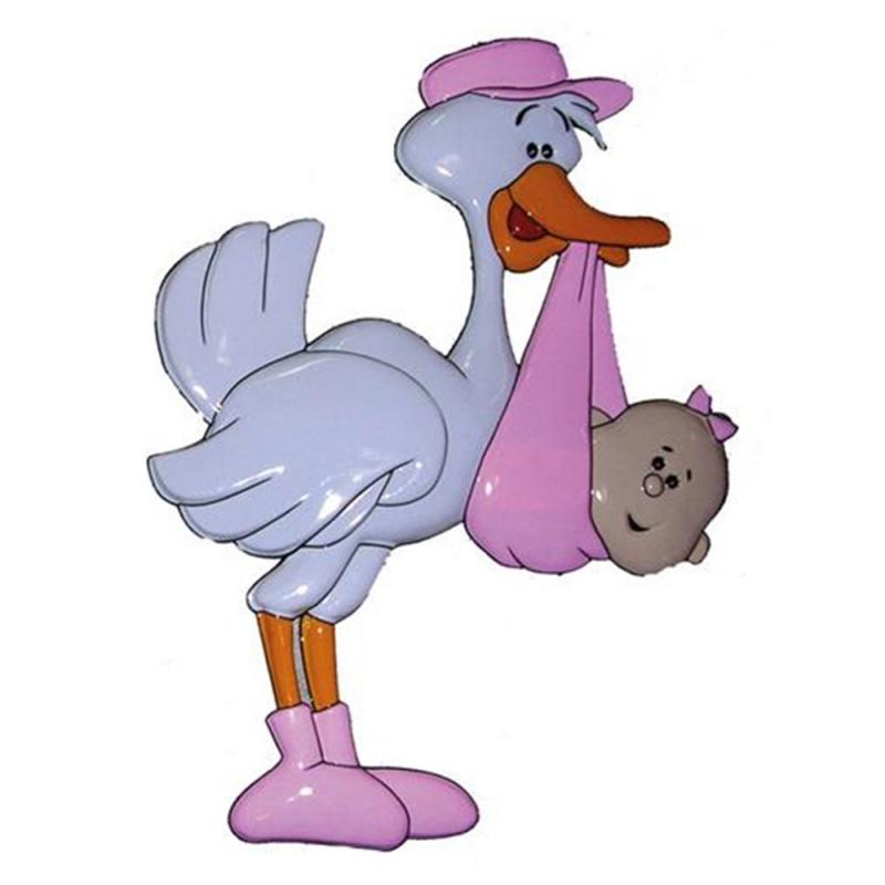 Decoratie ooievaar roze geboorte meisje - 50 cm - Wand versiering baby geboren - plastic